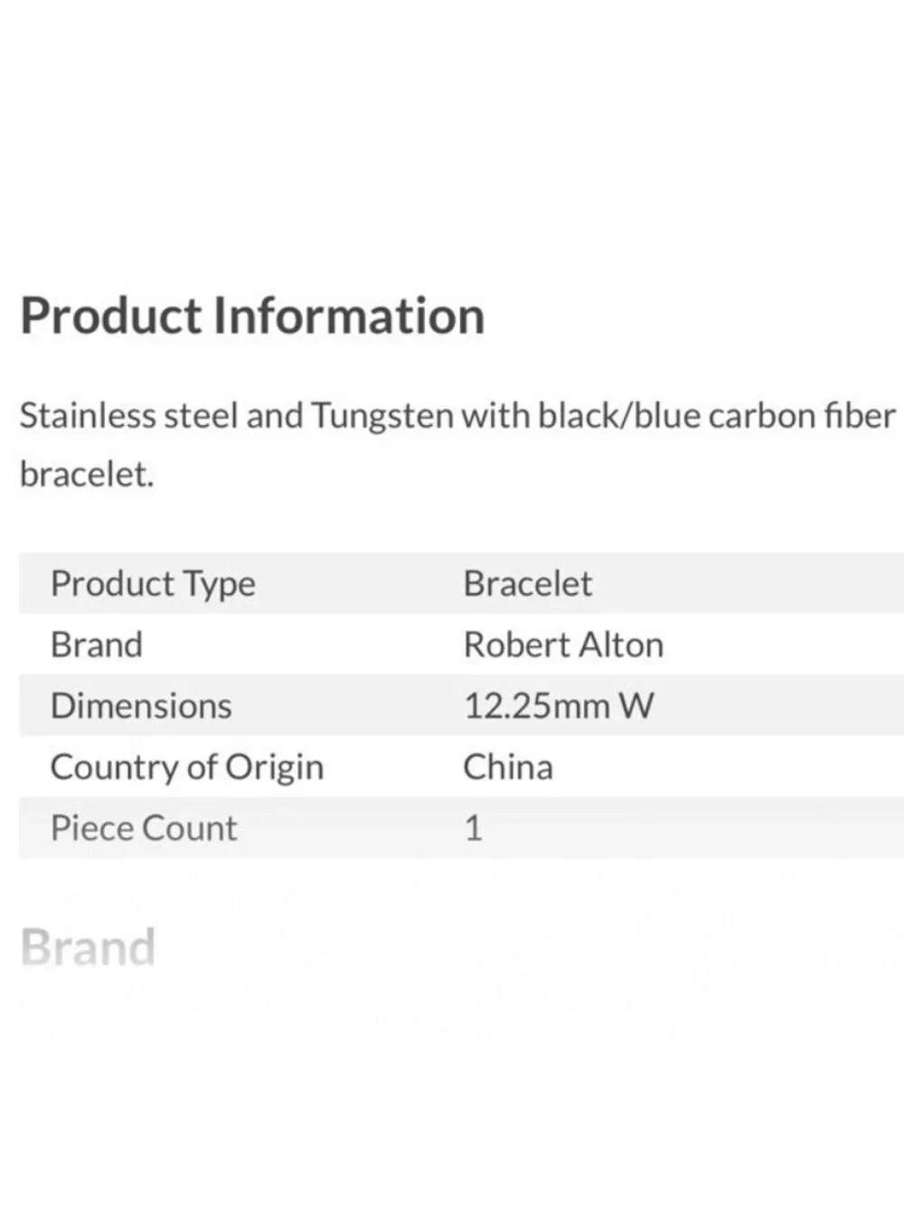 Robert Alton SHR Men's Bracelet Tungsten Black/Blue Carbide Stainless Steel